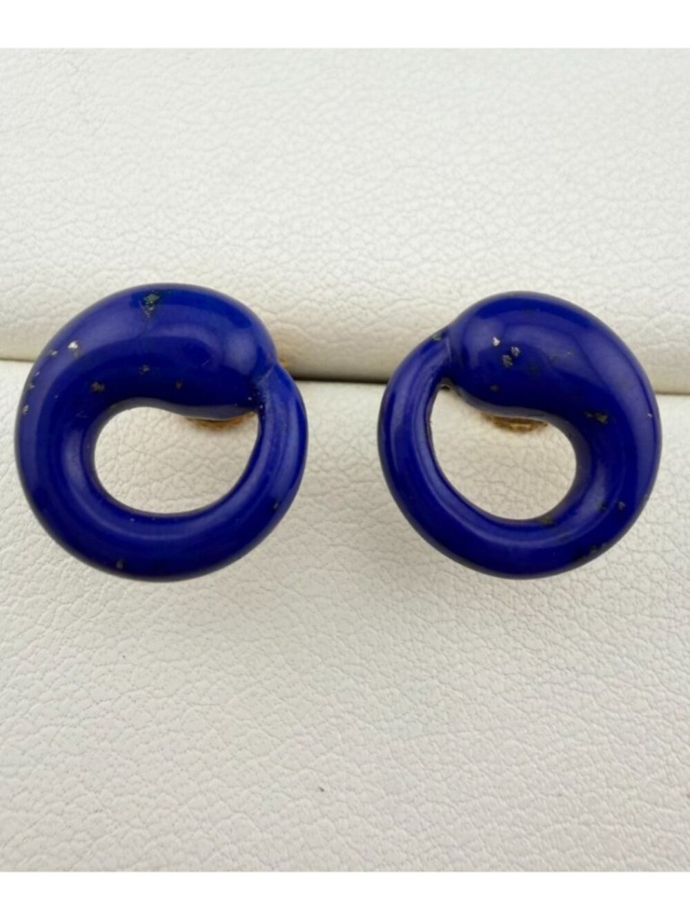 Tiffany & Co. Elsa Peretti Lapis Eternal Circle Earrings 18k Gold 4.2g Rare